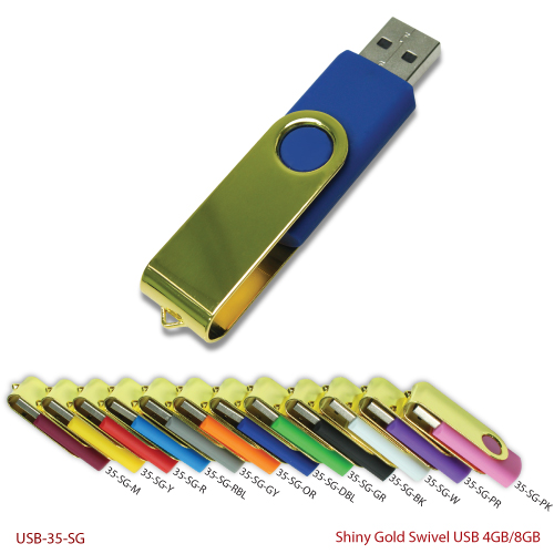 Shiny Gold Swivel USB Drives