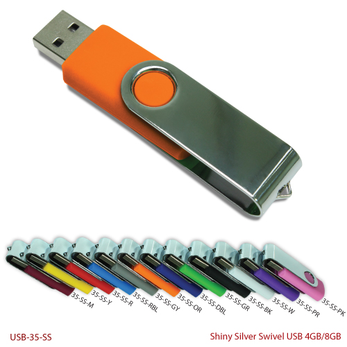 Shiny Silver Swivel USB Drives