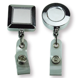 Badge Reels in Silver Mirror Shiny with 