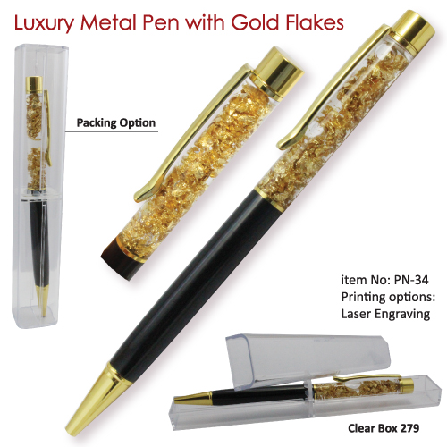 Luxury Metal Pens with Gold Flakes with Branding