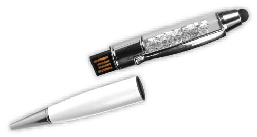 Crystal Pens with USB and Touch - White